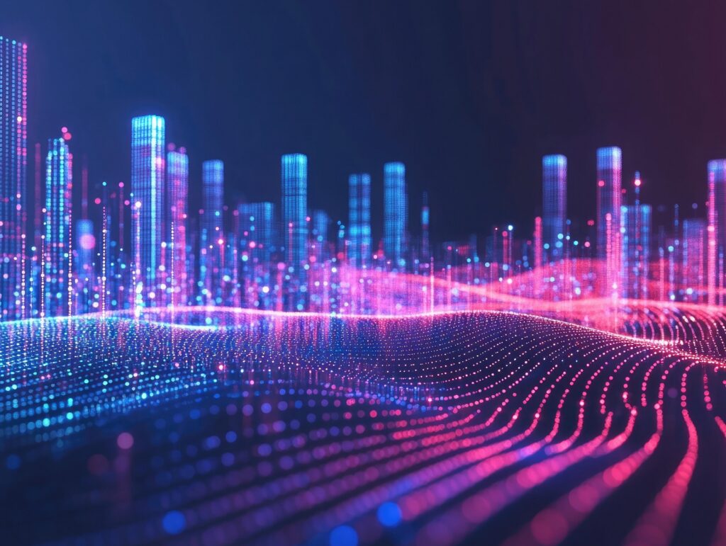 Futuristic city made with blue and pink light